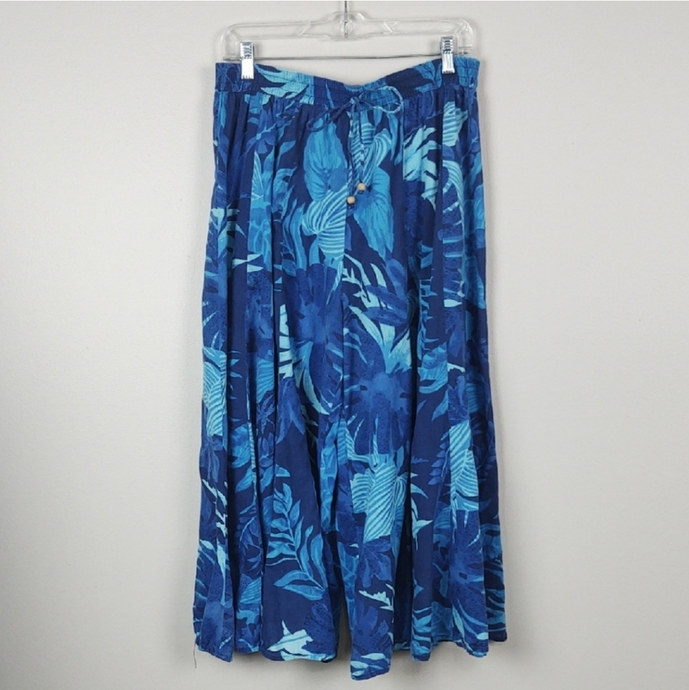 Wide Leg Pants Cropped Palazzo Culottes Tropical Blue Large Cruise Lounge Pool
